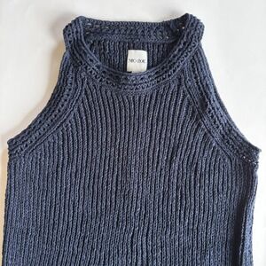 Nic + Zoe Women's Medium Navy‎ Halter Tank Top High Neck Crochet Ribbed